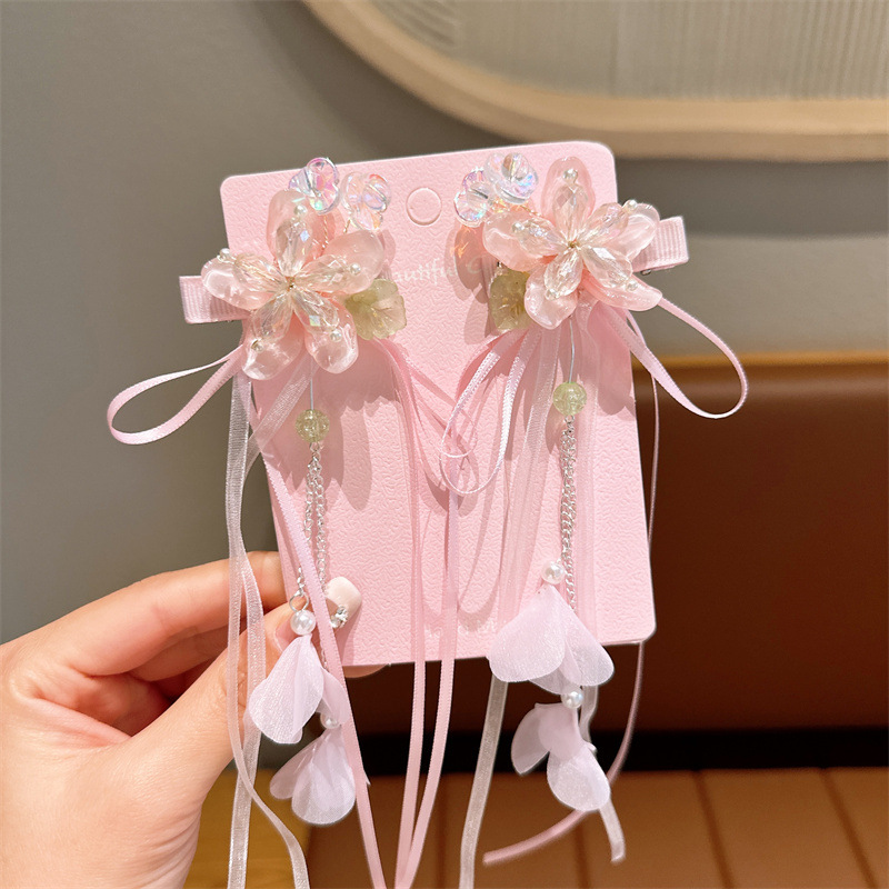 Pink flower ribbon clip