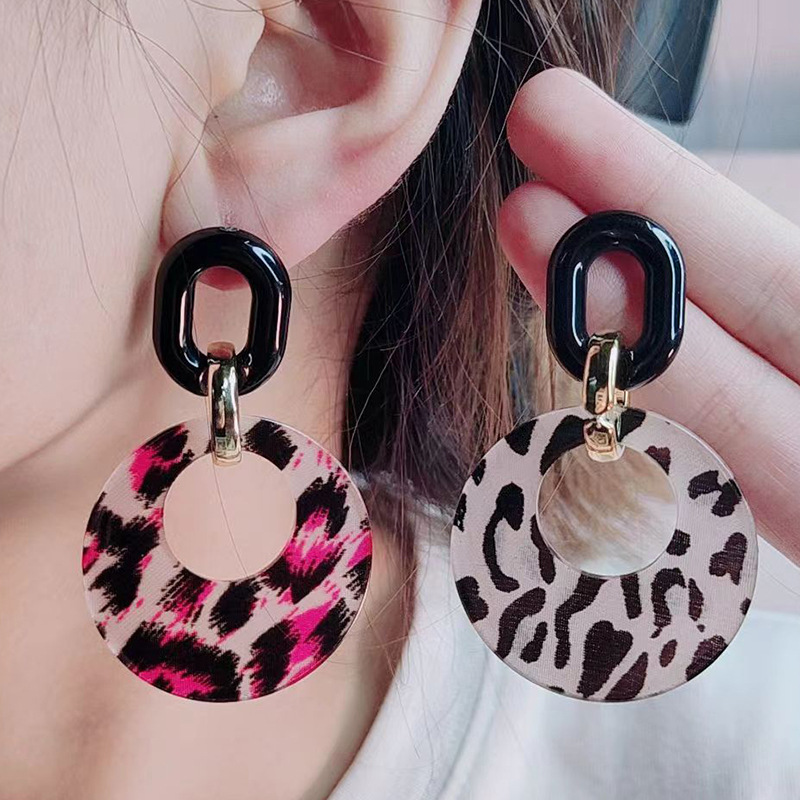 Vintage Hollow Color Round Leopard Earrings